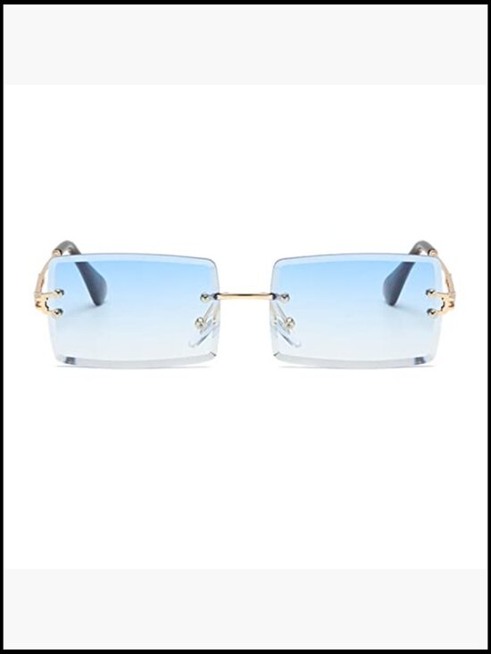Silver Metal Rimless Sunglasses Rectangle Retro Vintage Tinted Glasses main image 4